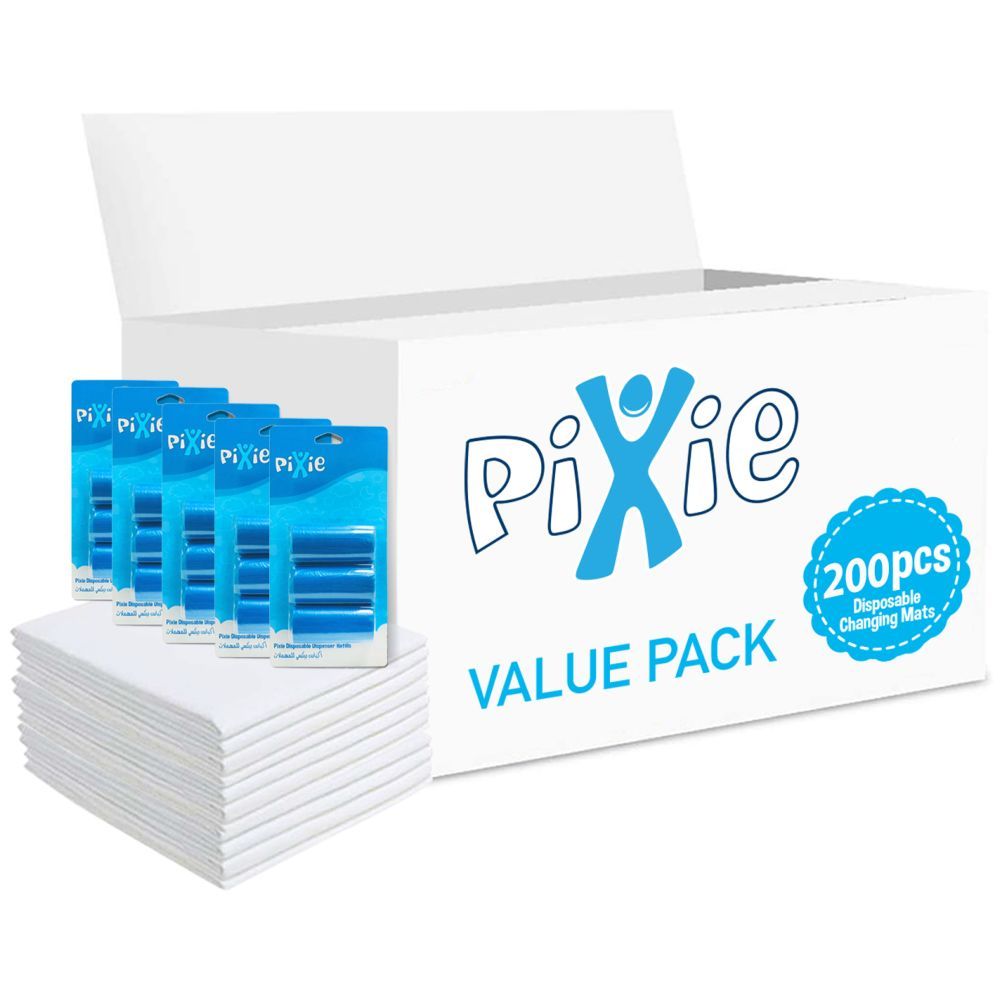 Pixie - Changing Mats 200 + Pack Of 5 Refill Blue 300 Nappy Bags