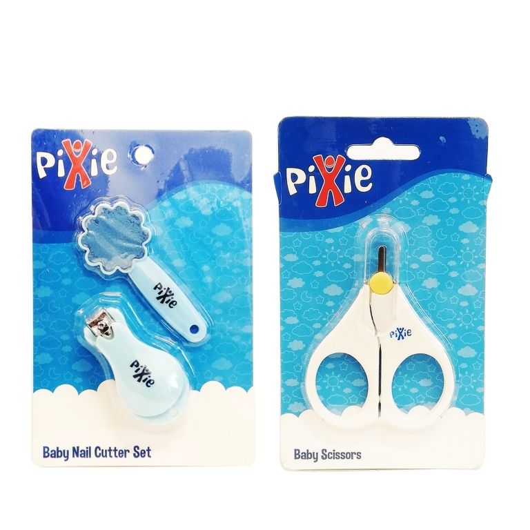 Pixie Baby Nail Cutter & File + Baby Scissors - Blue/White