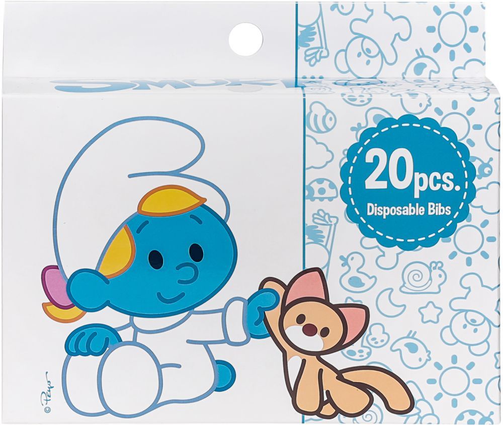 Smurf - Box of 20 Disposable Bibs with Smurf - Disposable Toilet Seat Covers, 10pcs