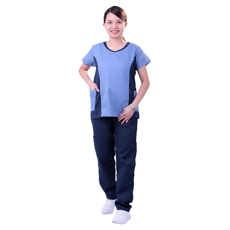 Veronica - Polycotton Medical/Scrub Uniform Set - Blue/Navy