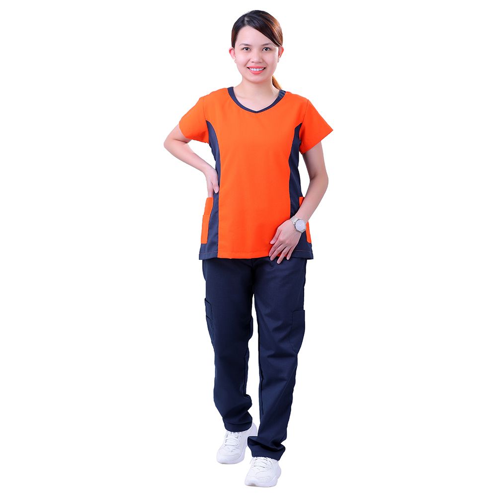 Veronica - Polycotton Medical/Scrub Uniform Set - Orange/Navy