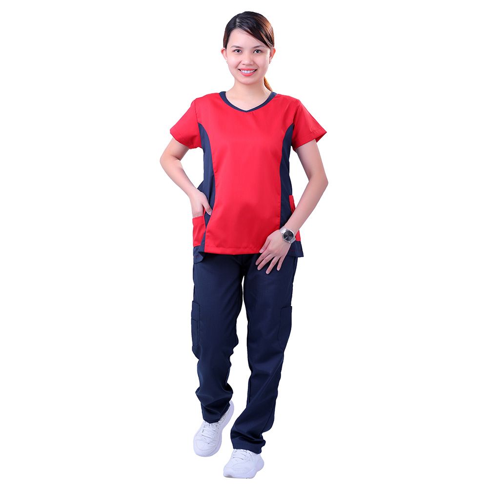 Veronica - Polycotton Medical/Scrub Uniform Set - Red/Navy