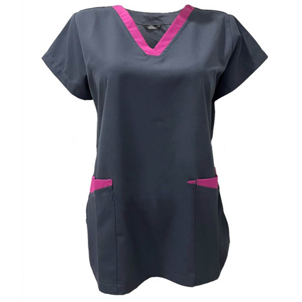 Veronica - 2pc-Set - Medical Scrub Suit For Ladies - Dark Grey/Pink