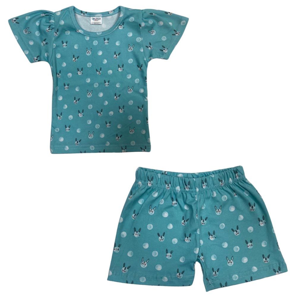 Veronica - Printed T-Shirt & Shorts Sets - Blue