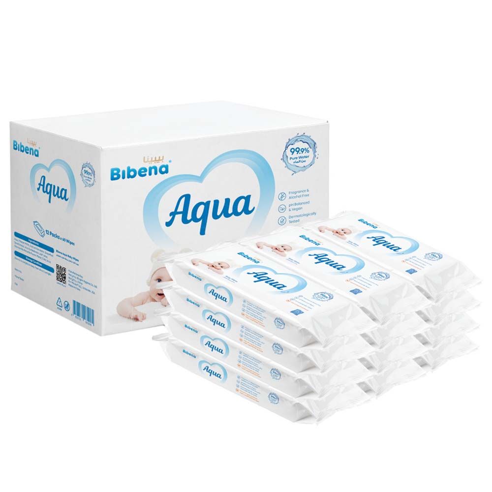 Bibena - Aqua Wipes 60pcs - Pack of 12