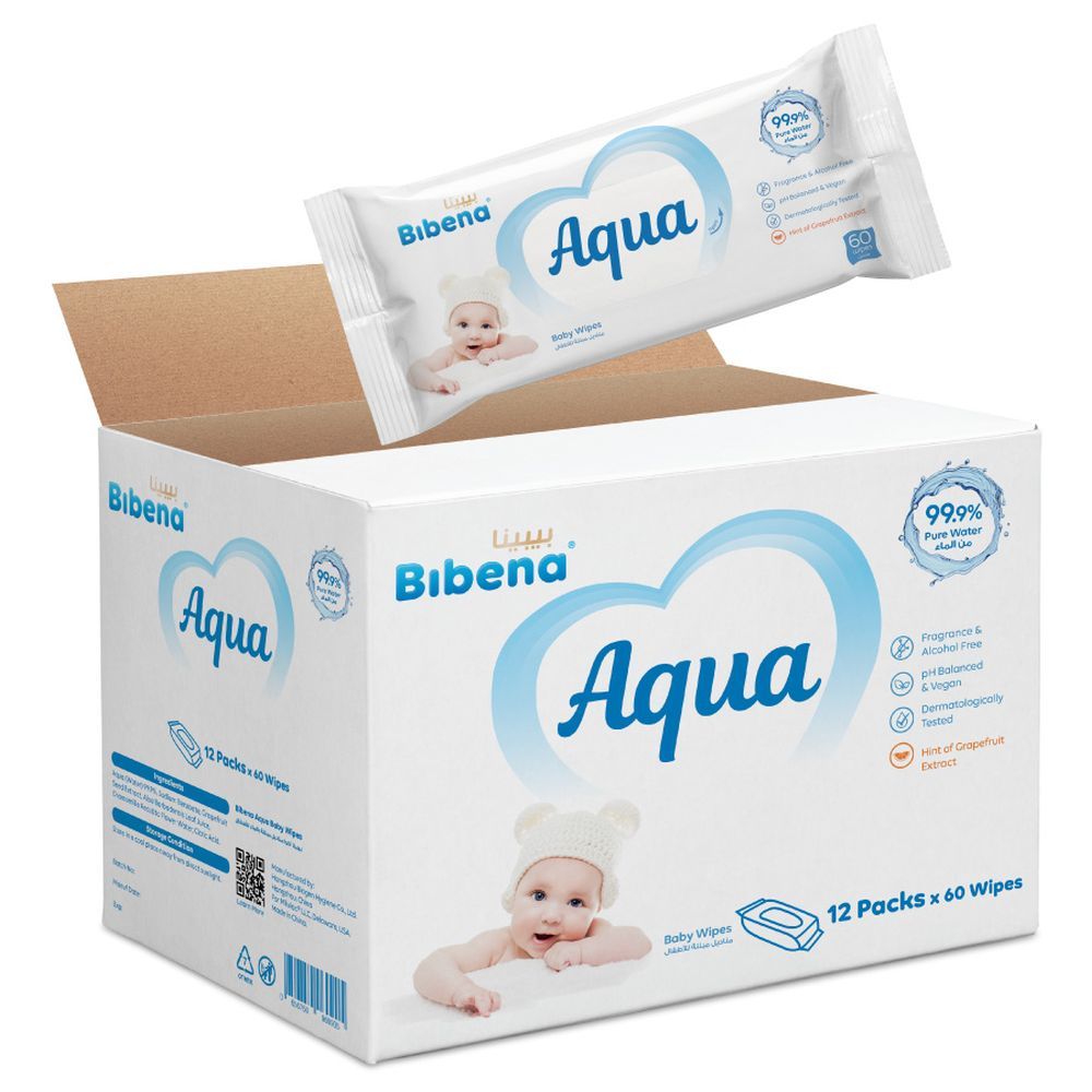 Bibena - Aqua Wipes 60pcs - Pack of 12