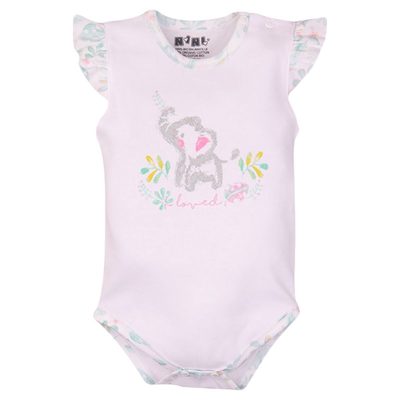 Nini - Elephant Design Organic Bodysuit - Pink