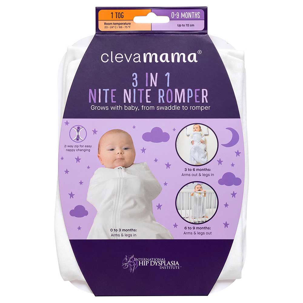 Clevamama - Nite Nite Romper & Sleeping Bag 1 Tog - 3-in-1 - White