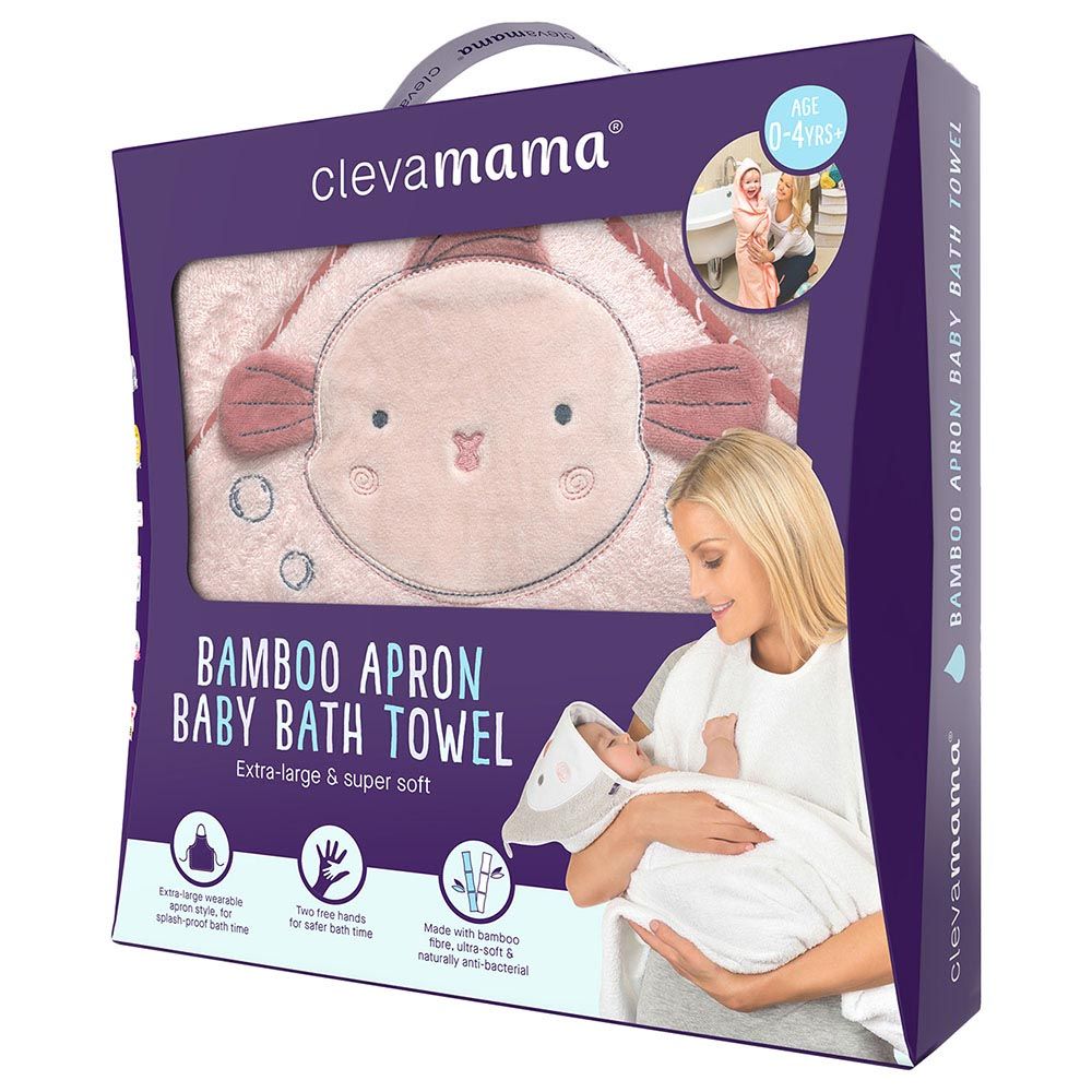 Clevamama - Bamboo Apron Baby Bath Towel - Pink