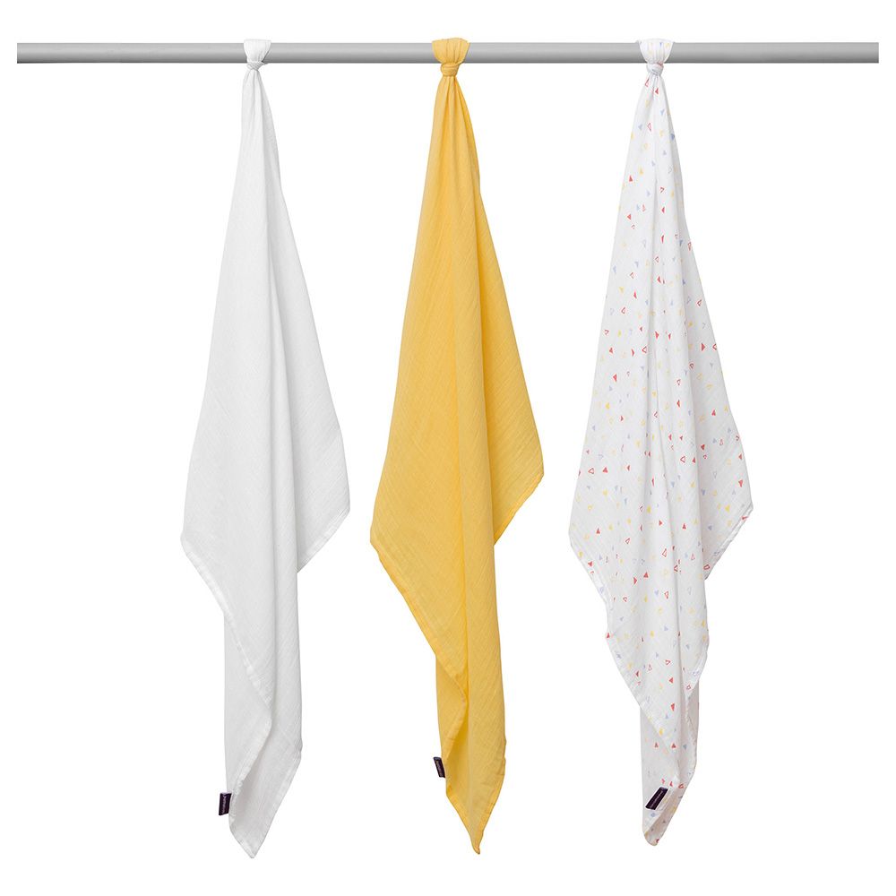 Clevamama - Muslin Cloth Set - Yellow - Pack Of 3