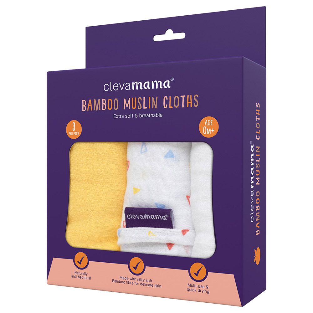 Clevamama - Muslin Cloth Set - Yellow - Pack Of 3