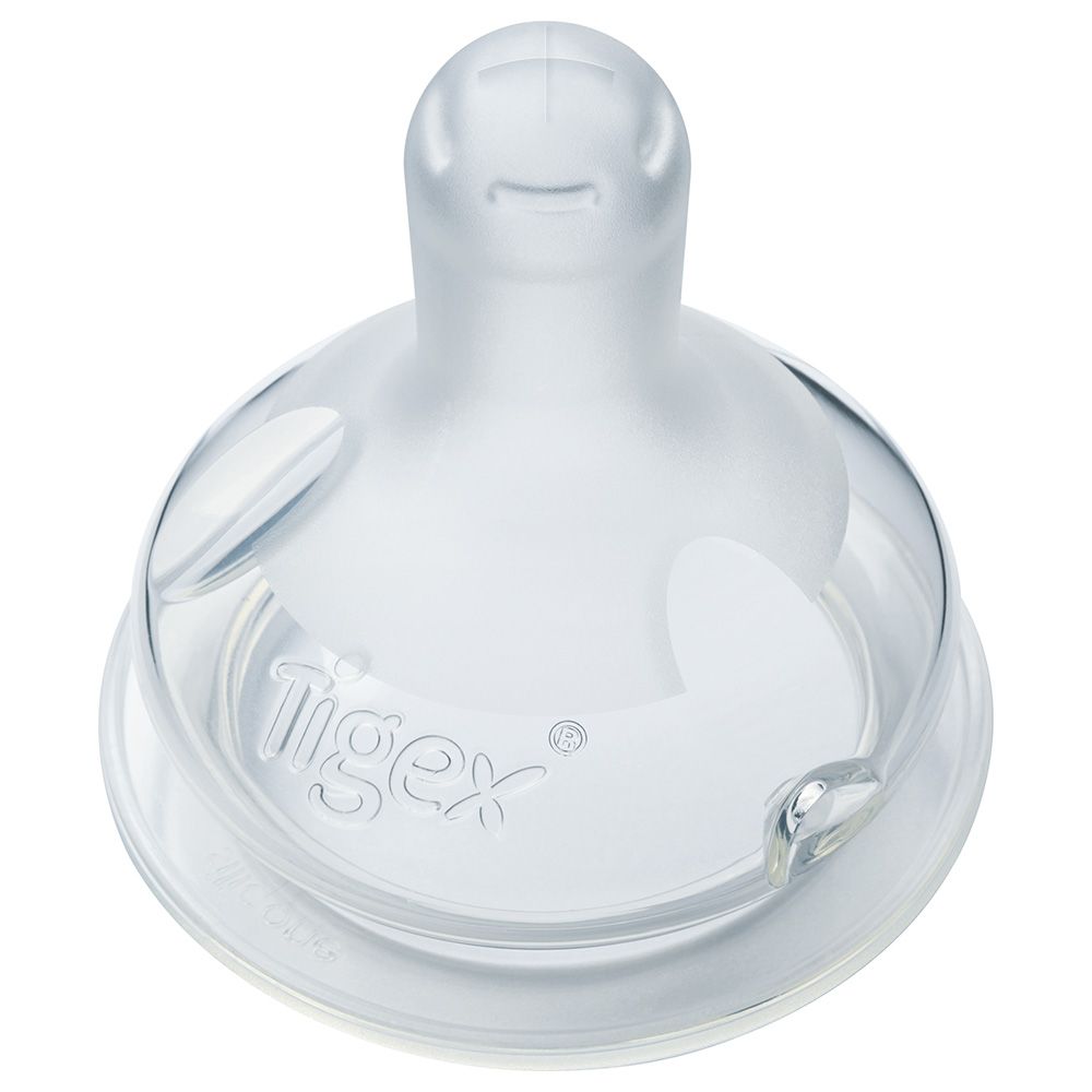 Tigex - 3 Speed Wide Neck Silicone Teats 12m+ - Pack of 2 - Clear