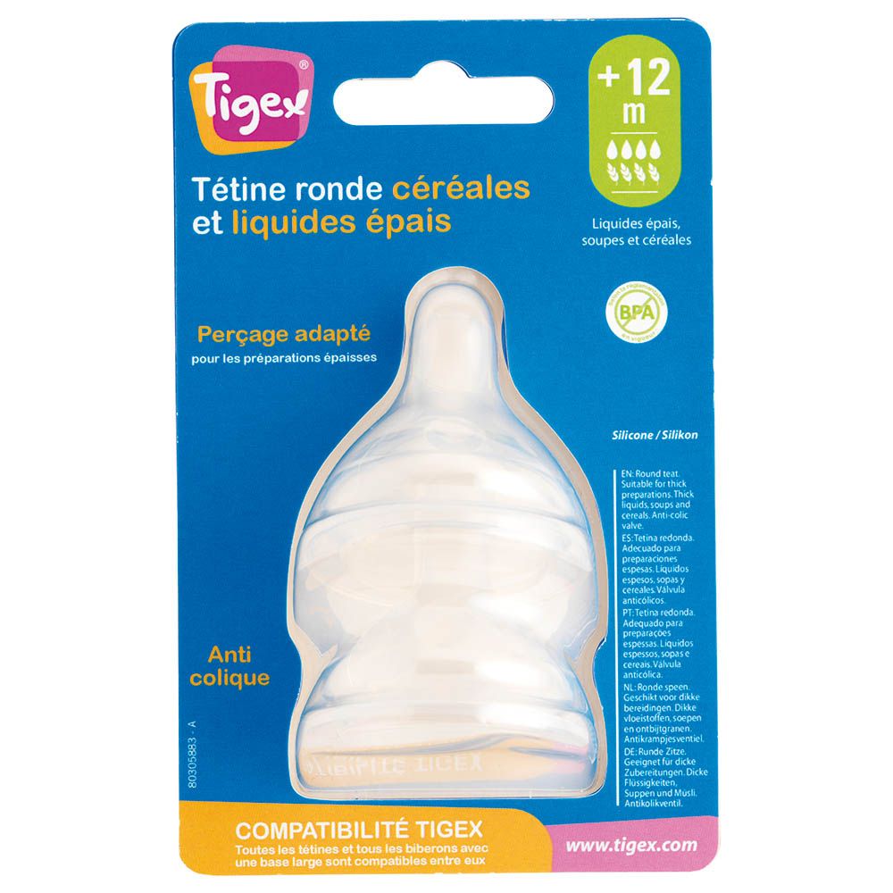 Tigex - 3 Speed Wide Neck Silicone Teats 12m+ - Pack of 2 - Clear