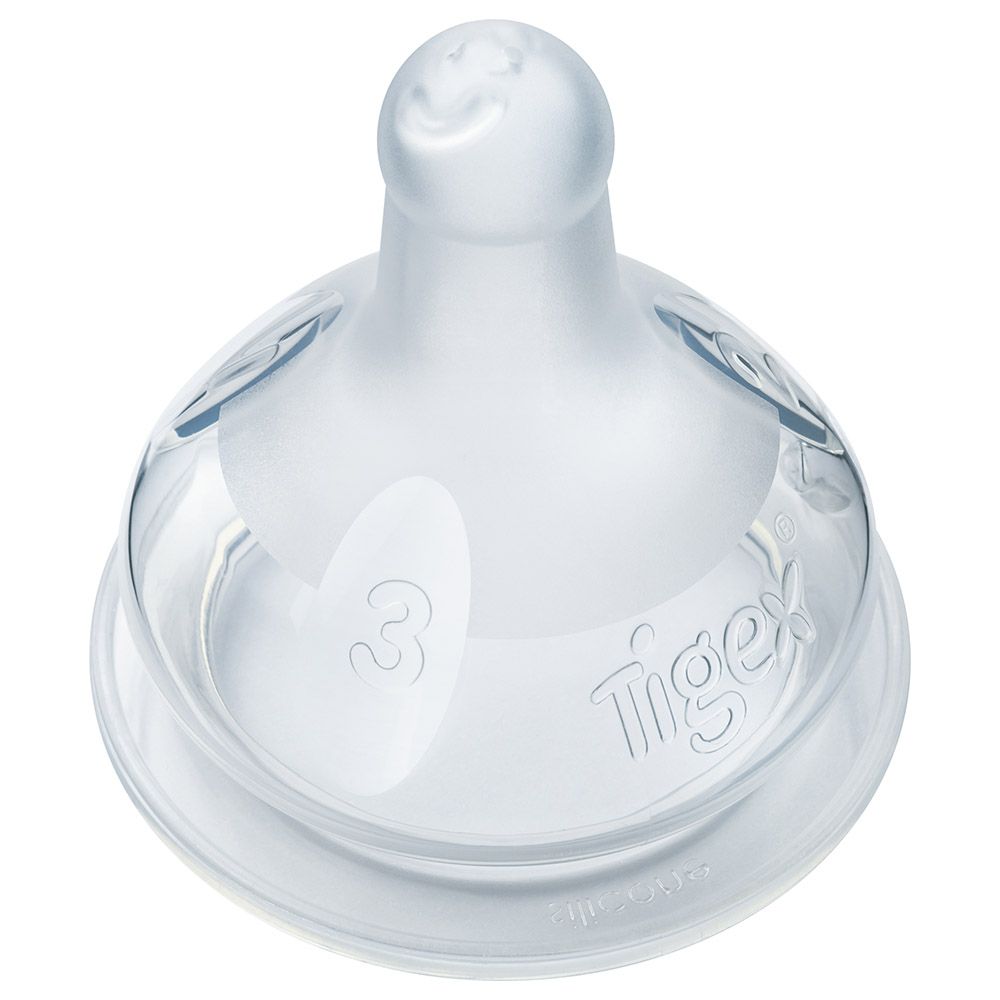 Tigex - 3 Speed Wide Neck Silicone Teats 6m+ - Pack of 2 - Clear