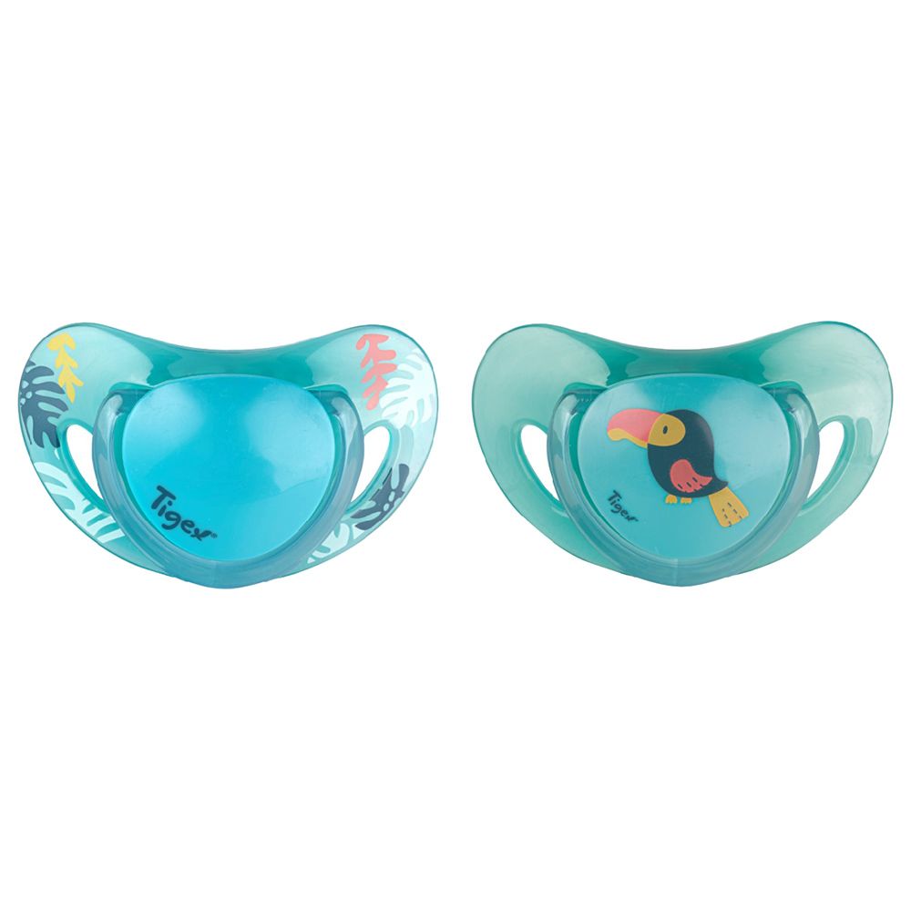 Tigex - Smart Silicone Pacifiers 0-6m - Pack of 2 - Toucan Boy - Blue