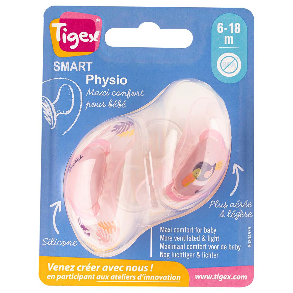 Tigex - Smart Silicone Pacifiers 6m+ - Pack of 2 - Toucan Girl - Pink