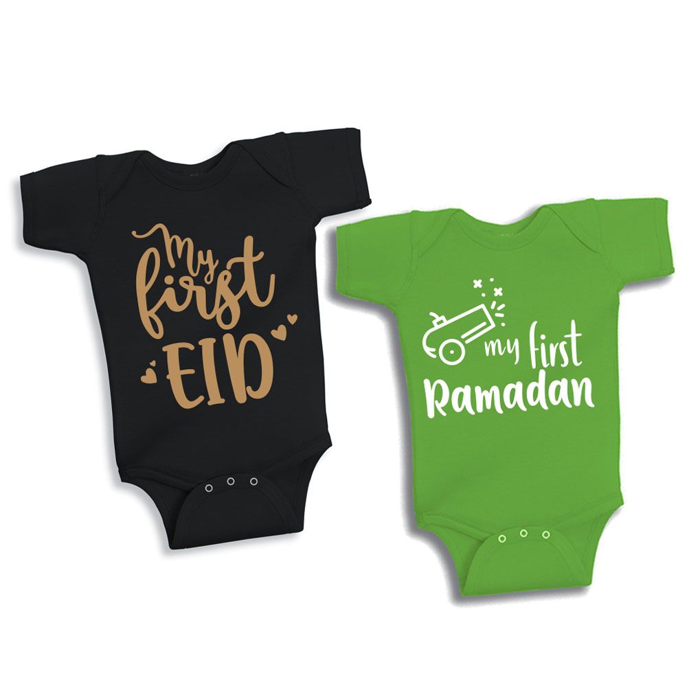 Twinkle Hands - Green Ramadan & Black Eid Bodysuit Set