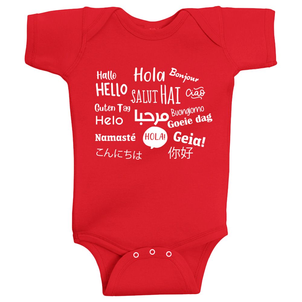 Twinkle Hands - Hello In All Languages Baby Onesie - Red