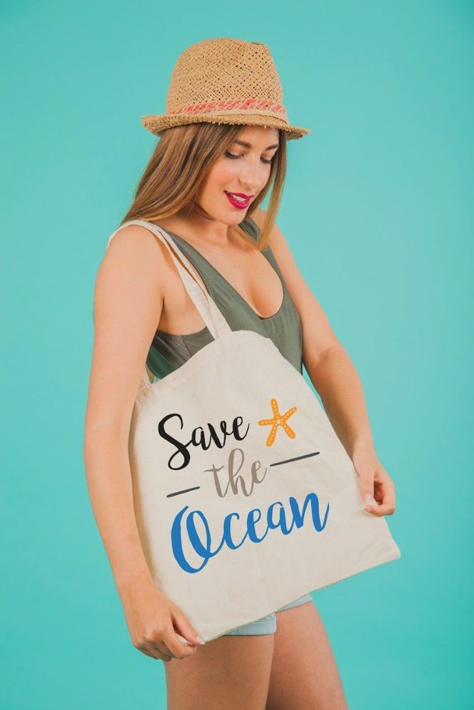 Save The Ocean - Eco Bag Canvas Tote Bag - Pink Font