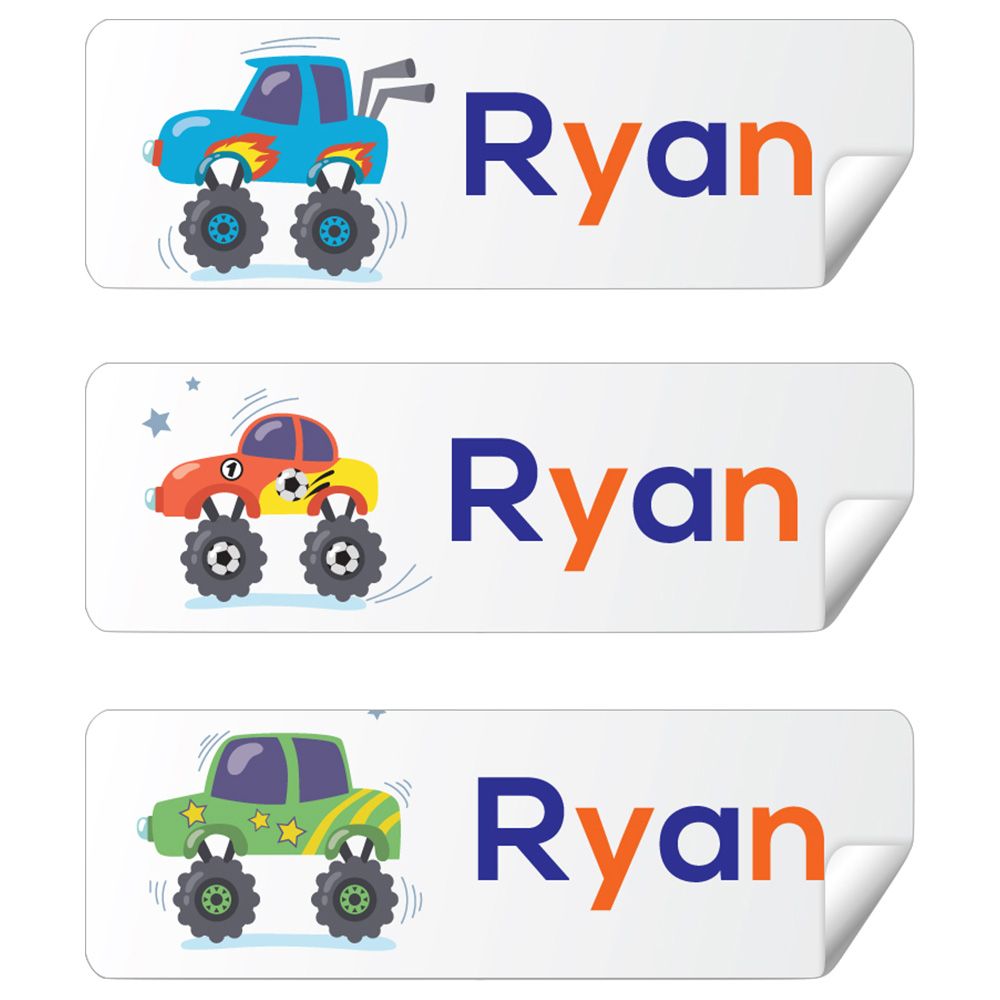 Twinkle Hands Personalized Waterproof Labels - Monster Truck