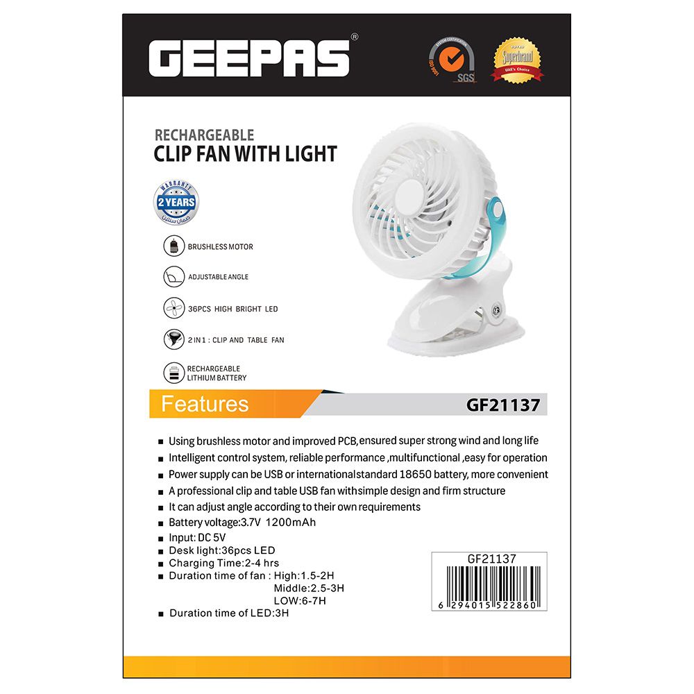 Geepas - 2-in-1 Rechargeable Convertible Table Fan 1200 MAH