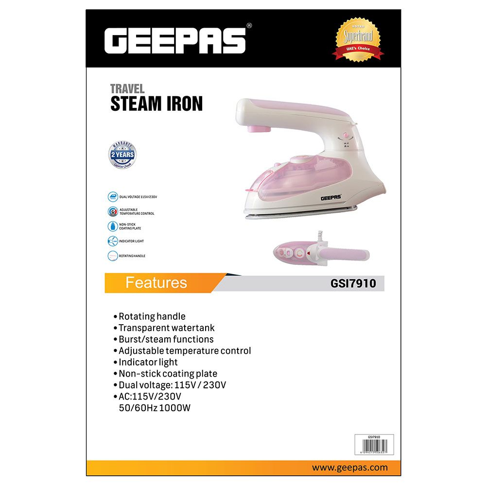 Geepas - 1000W Dry Iron with Foldable Handle