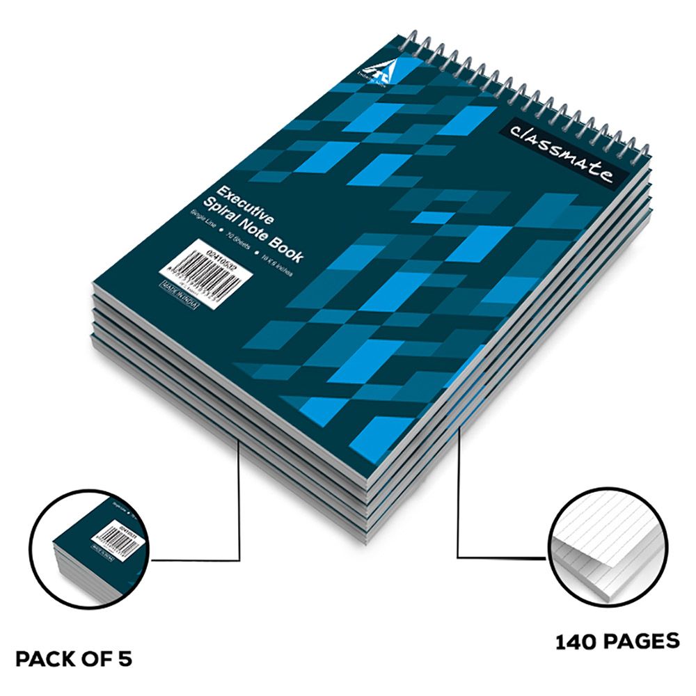 Classmate - Executive Notebook 140 Pages Pack of 5 Blue