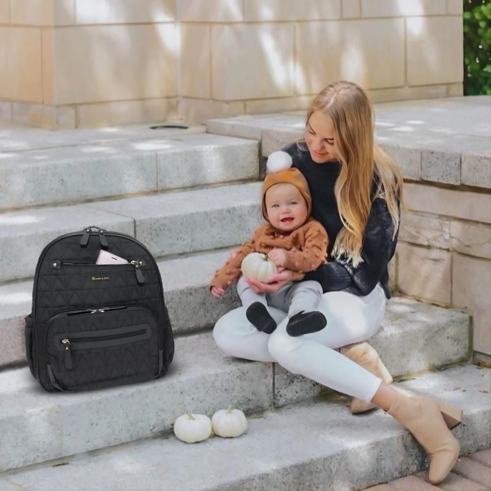 Bumble & Bird - Nylon Diaper Backpack Set - 4pcs - Black