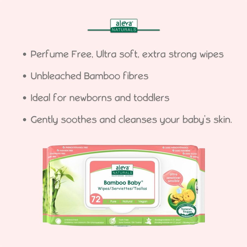 AlevaNaturals - Bamboo Baby Sensitive Wipes - Club Pack Pack of 3 - 216pcs