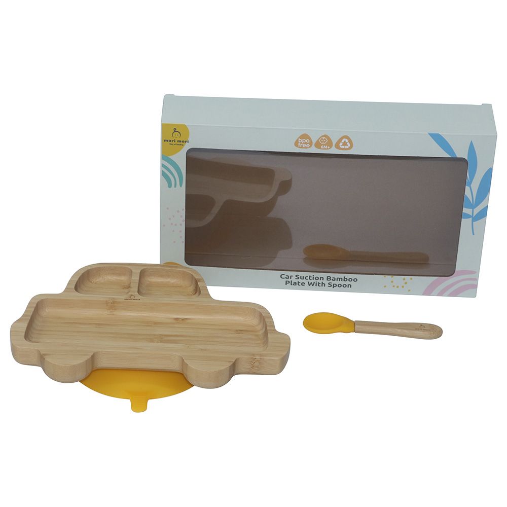 Mori Mori - Car Plate w/ Spoon & Silicone Suction - Yellow