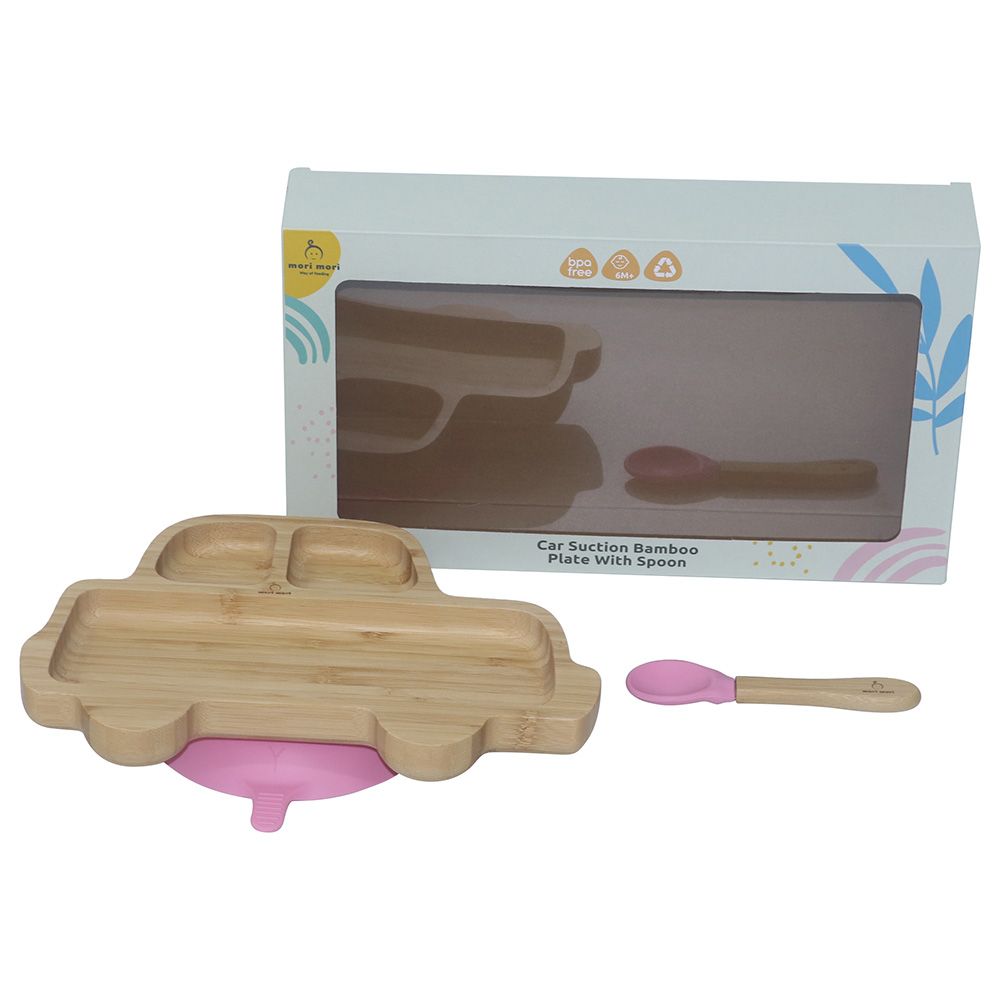 Mori Mori - Car Plate w/ Spoon & Silicone Suction - Pink