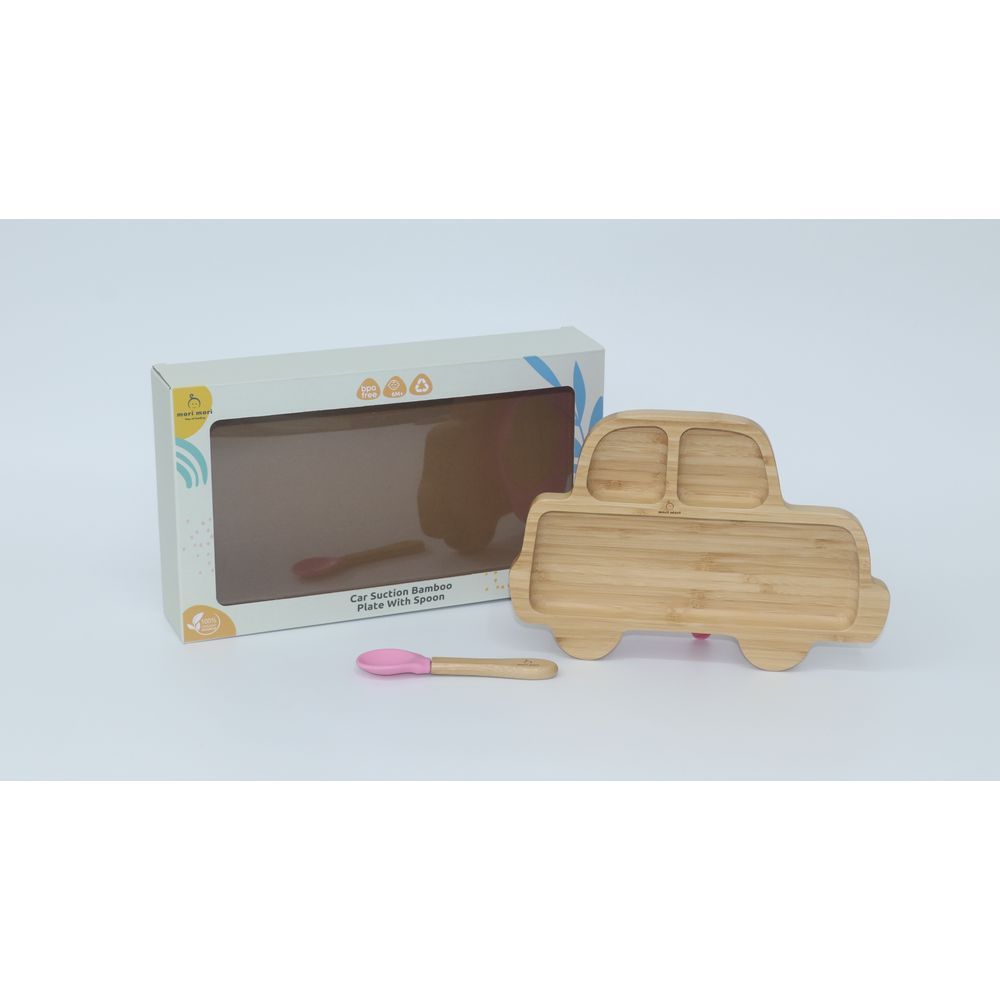 Mori Mori - Car Plate w/ Spoon & Silicone Suction - Pink