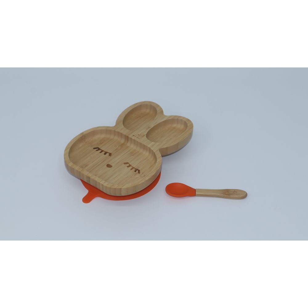 Mori Mori - Rabbit Plate w/ Spoon & Silicone Suction - Orange