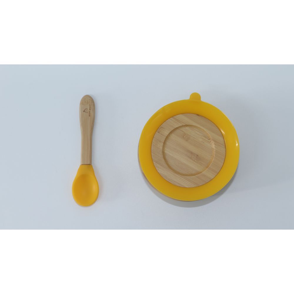 Mori Mori - Round Bowl w/ Spoon & Silicone Suction - Yellow