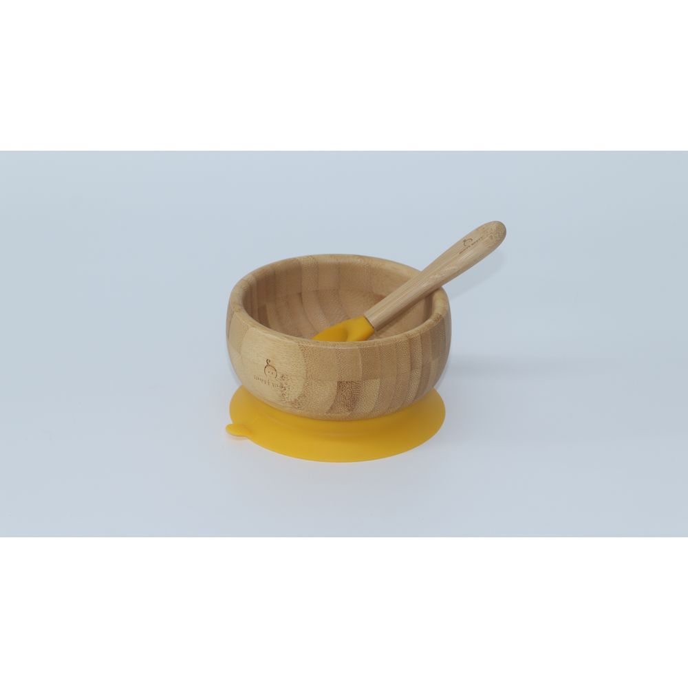 Mori Mori - Round Bowl w/ Spoon & Silicone Suction - Yellow