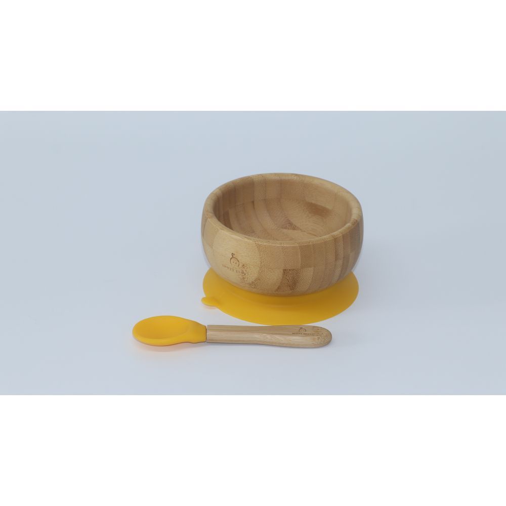 Mori Mori - Round Bowl w/ Spoon & Silicone Suction - Yellow