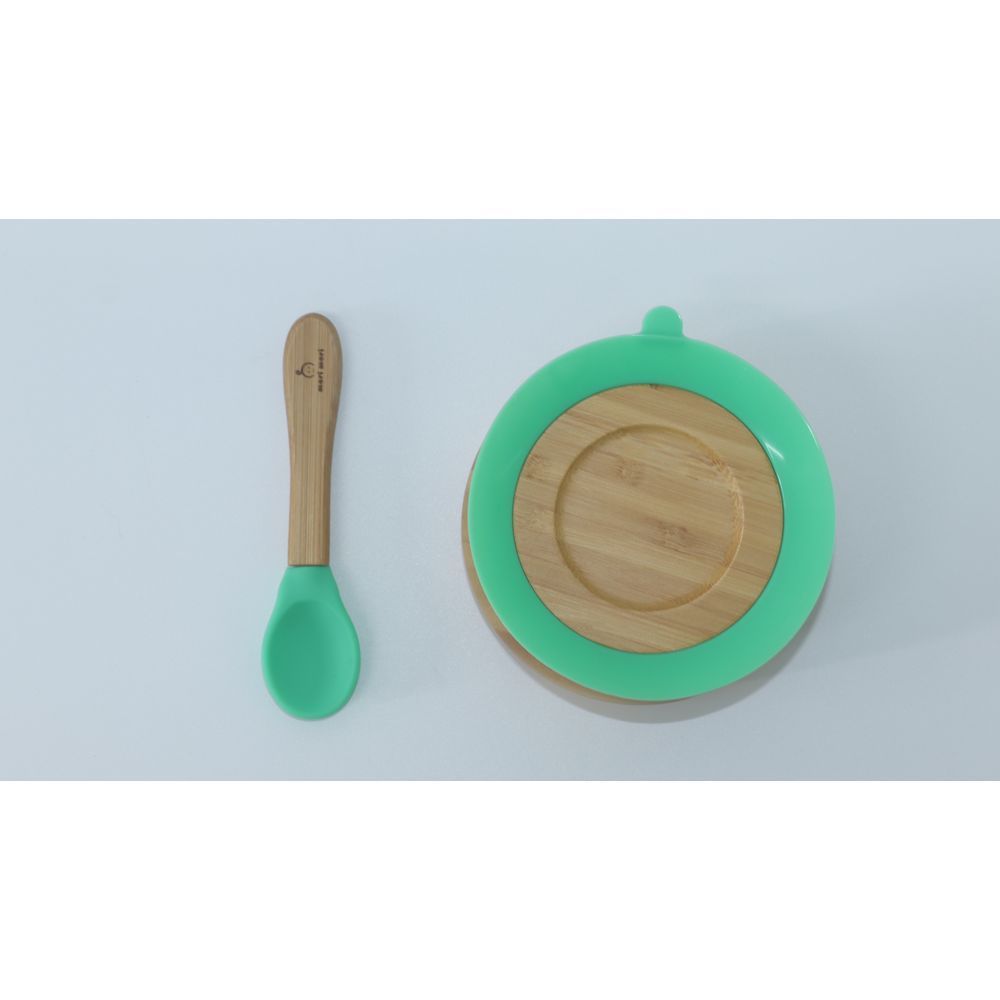 Mori Mori - Round Bowl w/ Spoon & Silicone Suction - Green 