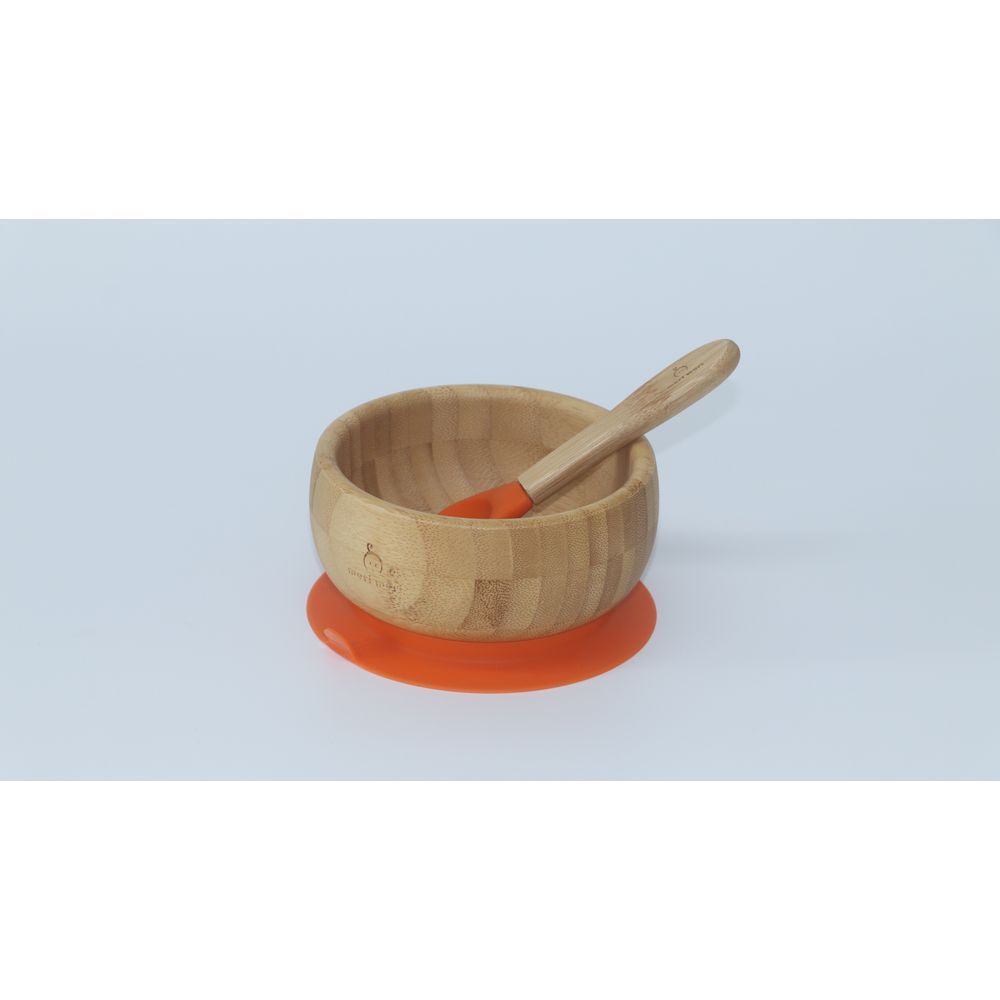 Mori Mori - Round Bowl w/ Spoon & Silicone Suction - Orange