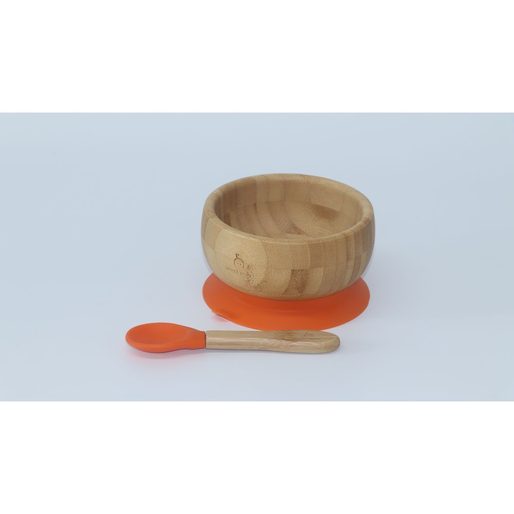 Mori Mori - Round Bowl w/ Spoon & Silicone Suction - Orange