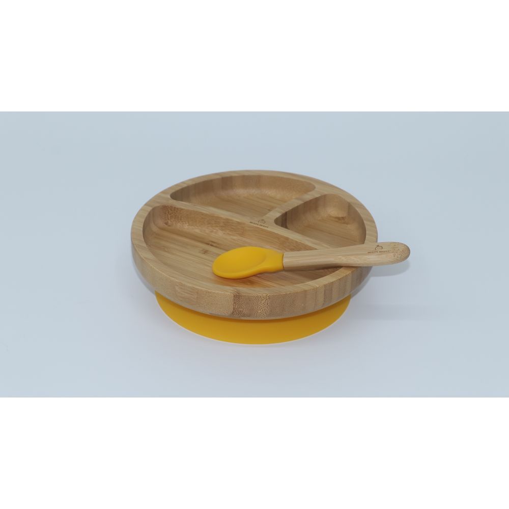 Mori Mori - Round Plate w/ Spoon & Silicone Suction - Yellow 