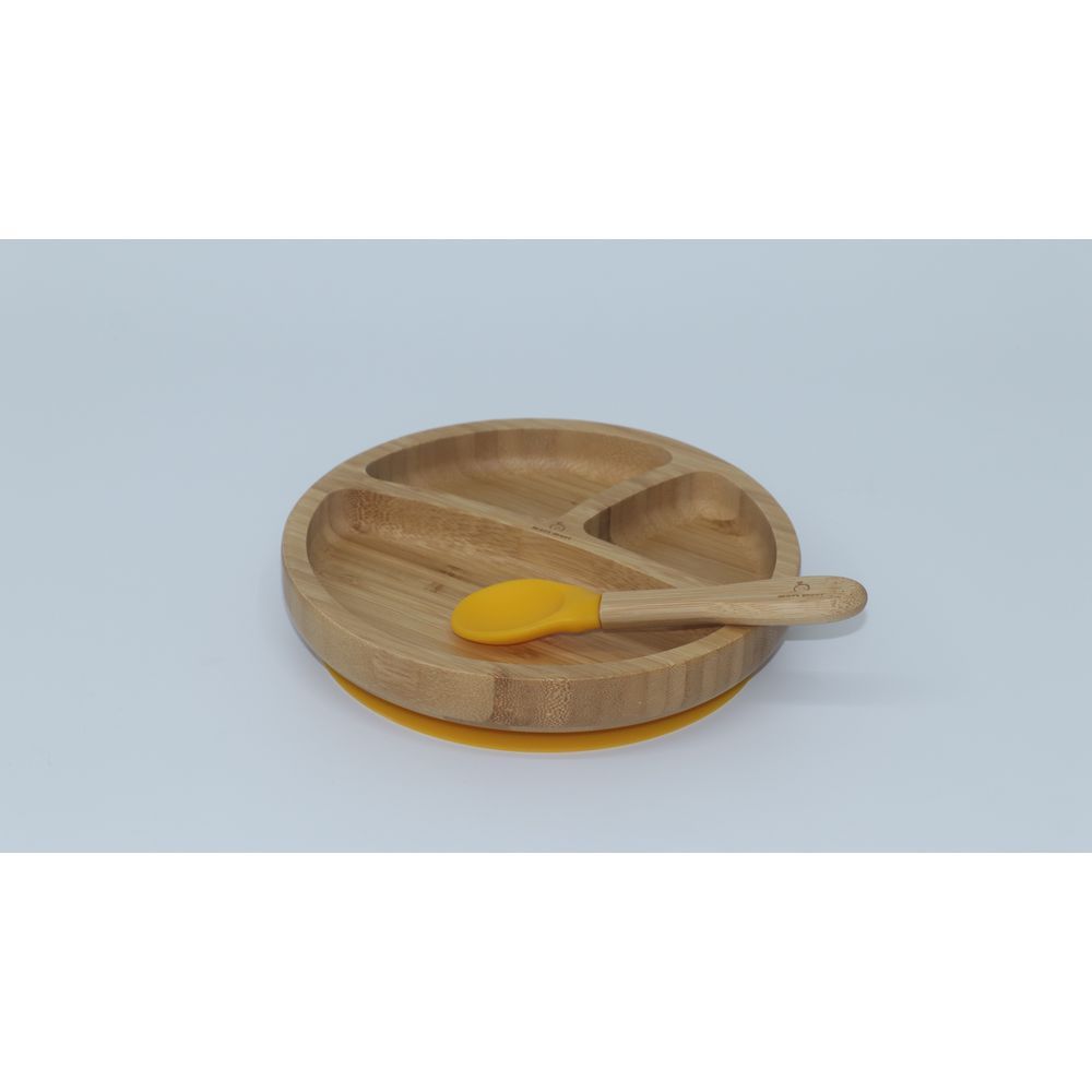 Mori Mori - Round Plate w/ Spoon & Silicone Suction - Yellow 