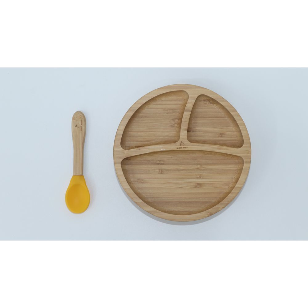 Mori Mori - Round Plate w/ Spoon & Silicone Suction - Yellow 