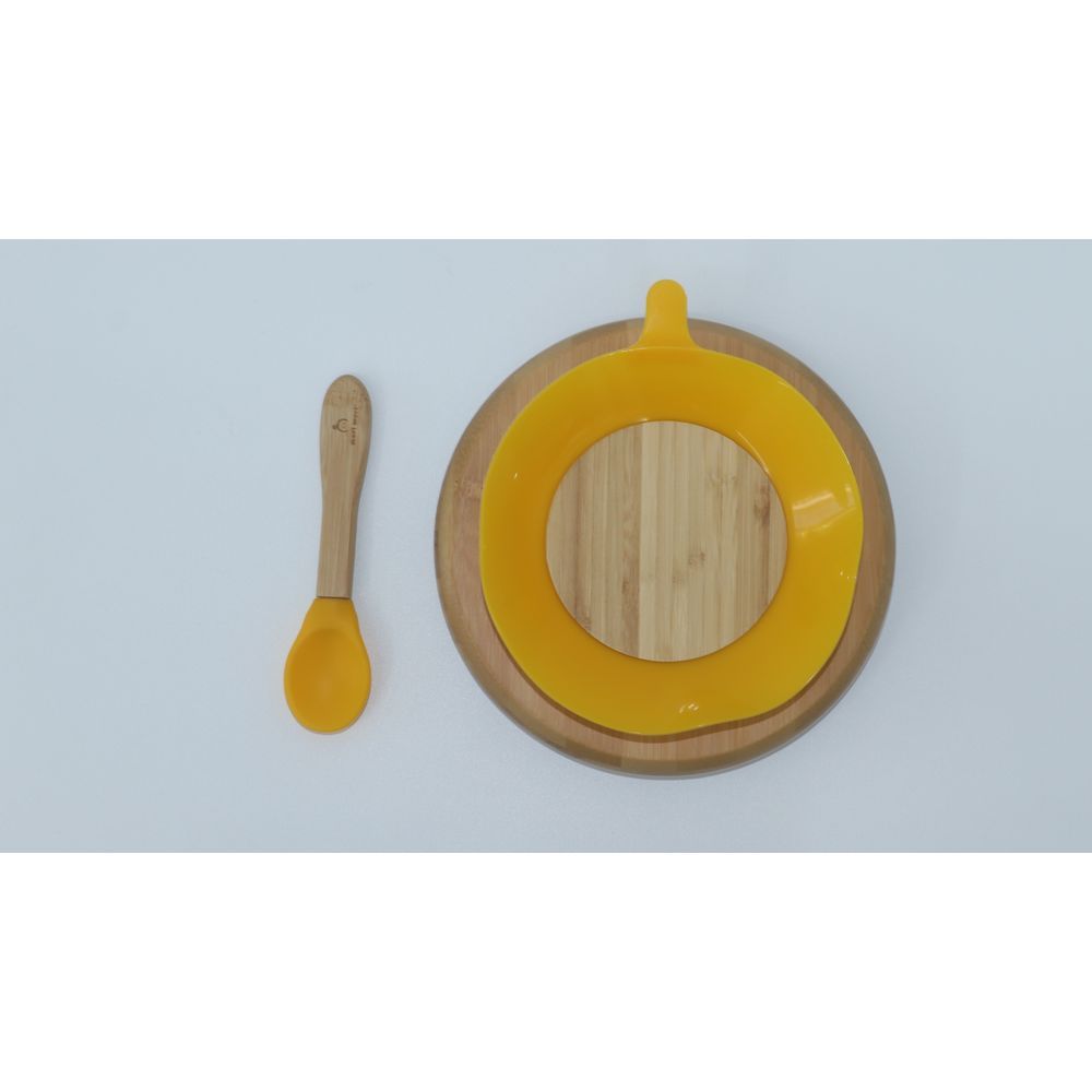 Mori Mori - Round Plate w/ Spoon & Silicone Suction - Yellow 