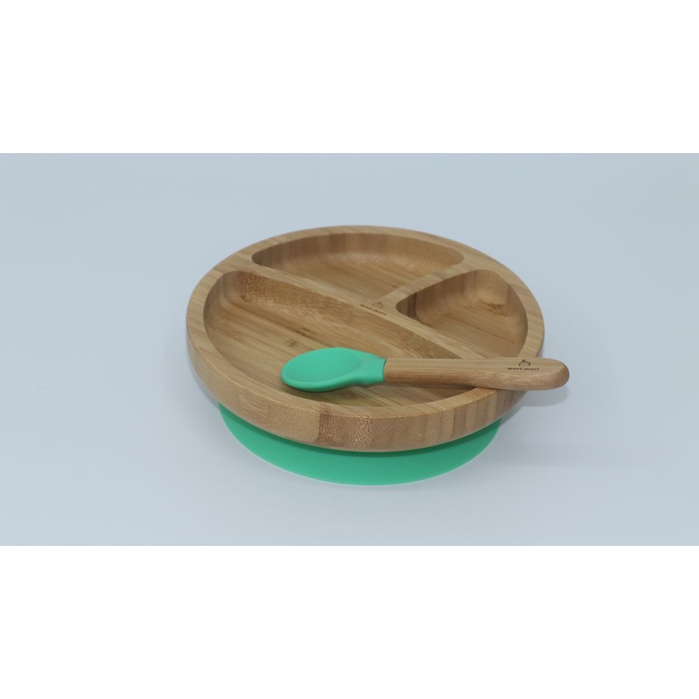 Mori Mori - Round Plate w/ Spoon & Silicone Suction - Green 