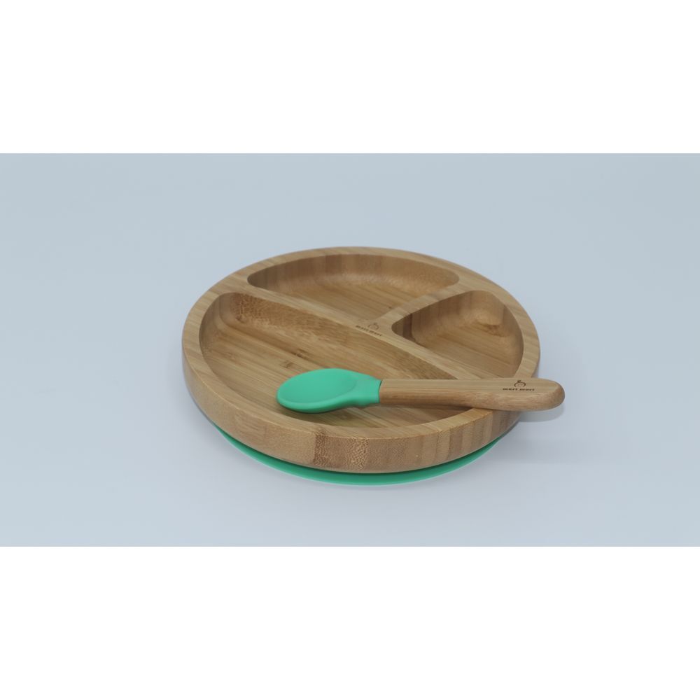 Mori Mori - Round Plate w/ Spoon & Silicone Suction - Green 