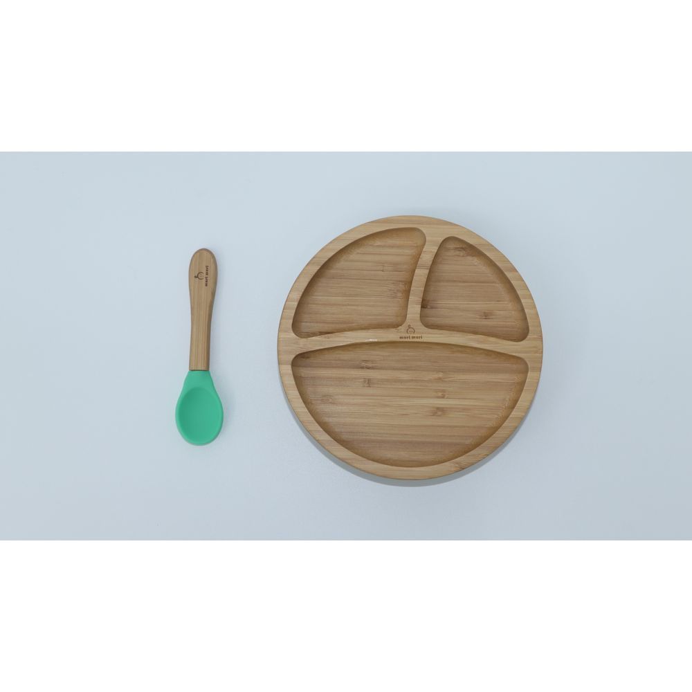 Mori Mori - Round Plate w/ Spoon & Silicone Suction - Green 