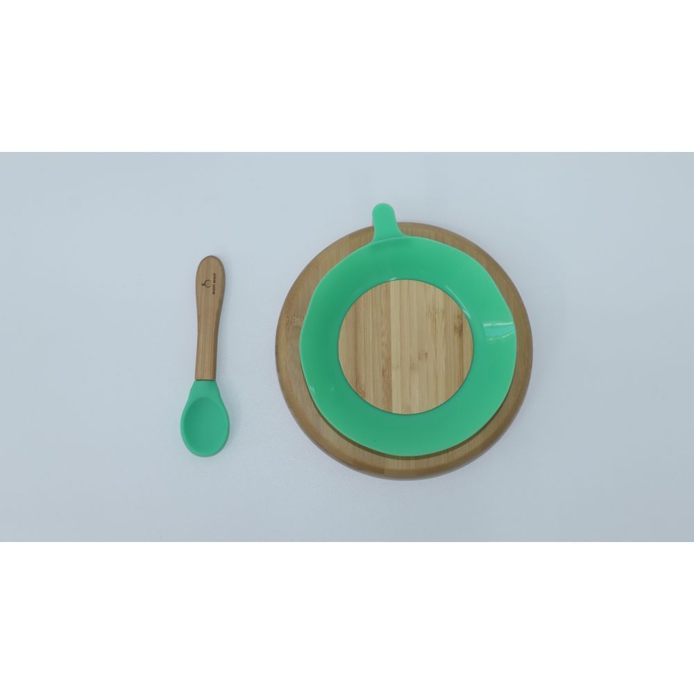 Mori Mori - Round Plate w/ Spoon & Silicone Suction - Green 