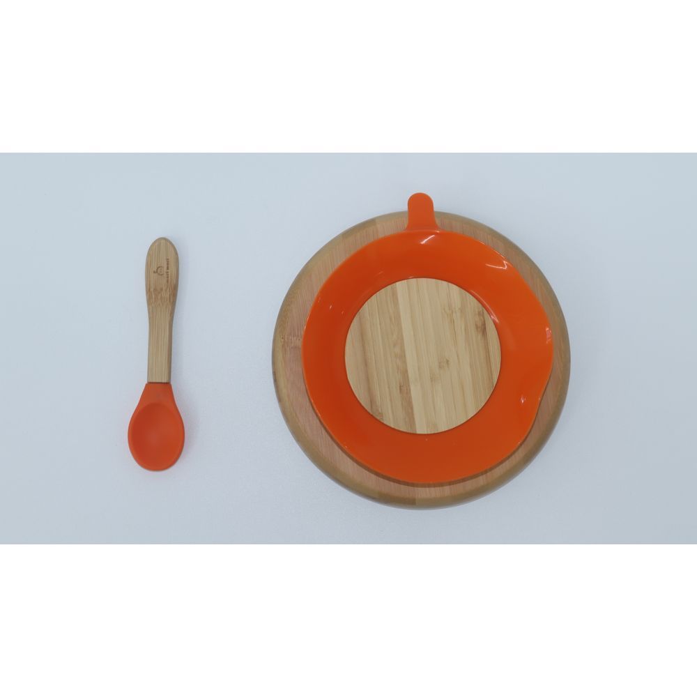 Mori Mori - Round Plate w/ Spoon & Silicone Suction - Orange