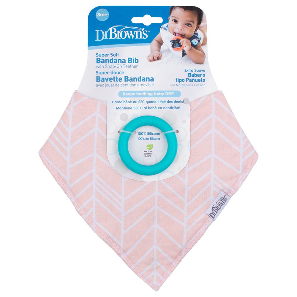 Dr. Brown's - Herringbone Bandana Bib w/ Teether - Pink