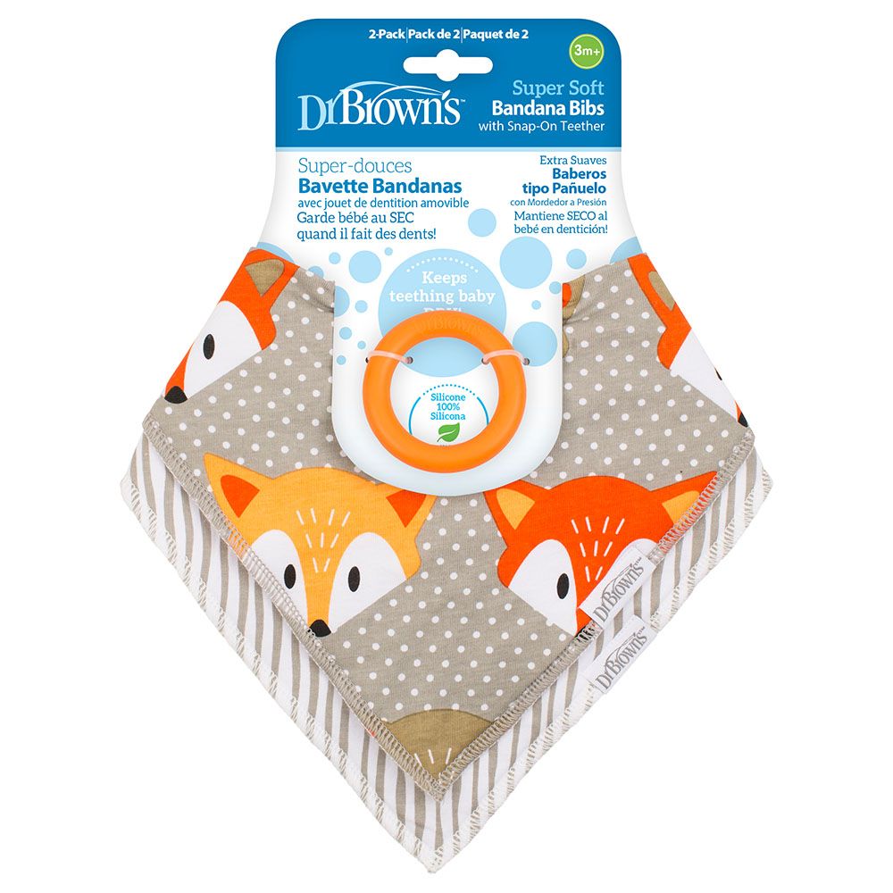 Dr. Brown's - Bandana Bib w/ Teether - Fox Stripes - Pack of 2